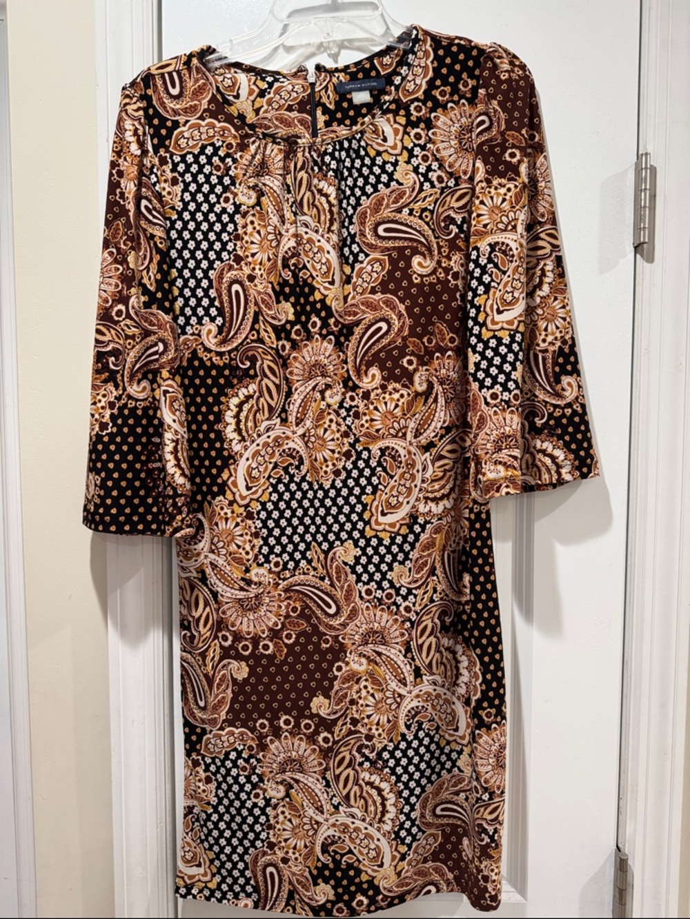 Tommy Hilfiger Brown Paisley Dress with Cream Accents